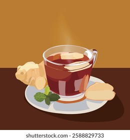 Illustration of a Cup of Realistic Ginger Tea.