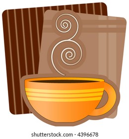 Illustration of a cup of steaming hot beverage (coffee, strong tea, hot chocolate).