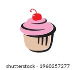 illustration of cupcake with cherry topping