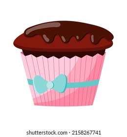 Illustration of a cupcake with cream, vector illustration on a white background