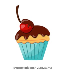 Illustration of a cupcake with cream, vector illustration on a white background