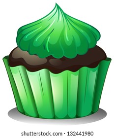 Illustration of a cupcake with green icing on a white background