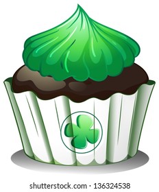 Illustration of a cupcake with a green icing on a white background