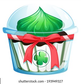 Illustration of a cupcake with a green icing on a white background