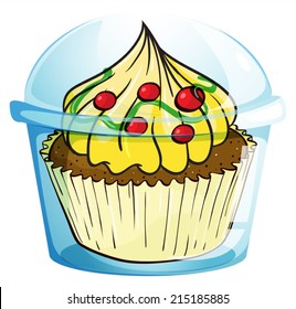 Illustration of a cupcake inside the container on a white background