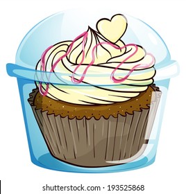 Illustration of a cupcake inside the disposable container on a white background