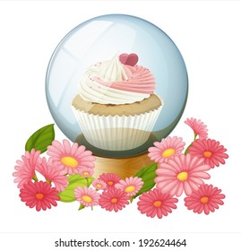 Illustration eines Cupcakes innerhalb des transparenten Balls auf weißem Hintergrund