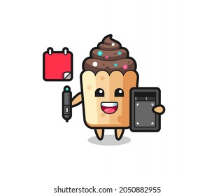 Illustration of cupcake mascot as a graphic designer , cute design