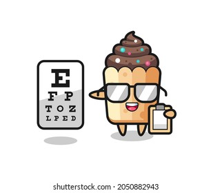 Illustration of cupcake mascot as an ophthalmology , cute design