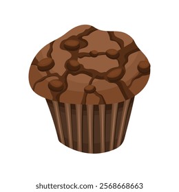 Illustration of cupcake or muffin chocolate with chocolate pieces on white background