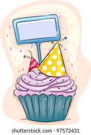 Illustration of a Cupcake with Party Hats on Top