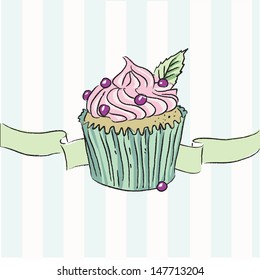 Illustration of cupcake with pink cream