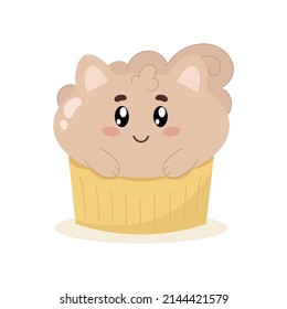 illustration of a cupcake in the shape of a cute cat. kawaii eyes