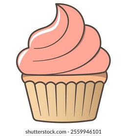 illustration of a cupcake with smooth, swirled pink frosting and a golden-brown base. Perfect for dessert designs, bakery branding, party invitations, and sweet-themed artwork.