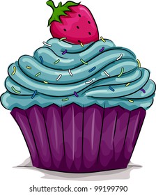 Illustration of a Cupcake with a Strawberry on Top