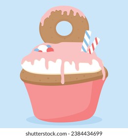 illustration of a cupcake. Sweet cupcake with chocolate. Vector illustration of dessert.