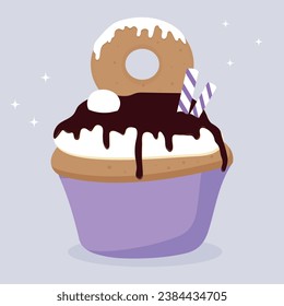 illustration of a cupcake. Sweet cupcake with chocolate. Vector illustration of dessert.