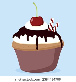 illustration of a cupcake. Sweet cupcake with chocolate. Vector illustration of dessert.