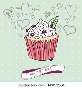 Illustration of cupcake with white cream