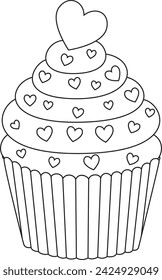 Illustration of cupcakes with heart coloring page