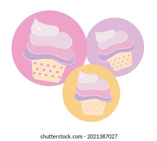 Illustration of cupcakes in pastel colors make you feel cute and appetizing.