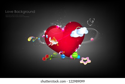 illustration of cupid and heart in fantasy background