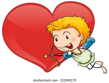 Illustration of cupid and heart on a white background
