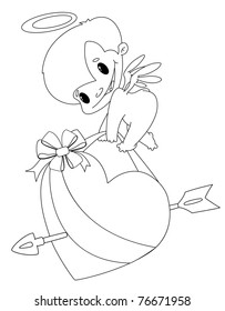 illustration of a Cupid and heart outlined