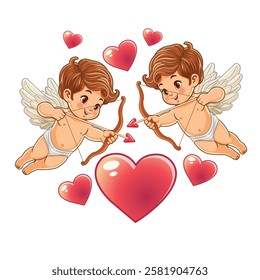 Illustration of Cupid with his arrow of love on valentine's day
