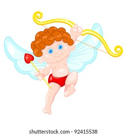 illustration of cupid holding bow and arrow on white background