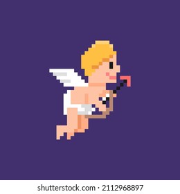 illustration of cupid holding love arrow. love symbol. love God. winged child. pixel art or 8 bit. vector character design. elements, assets, games