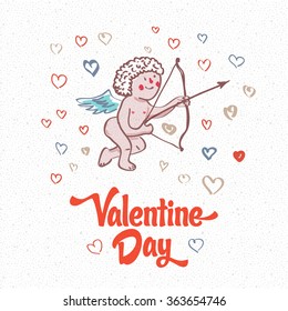 illustration of Cupid on the retro love background for happy valentines day card