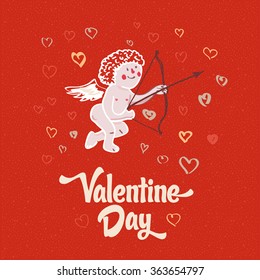 illustration of Cupid on the retro love background for happy valentines day card