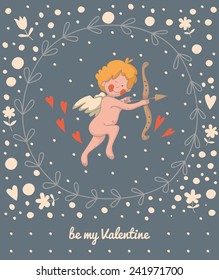 Illustration of Cupid in a wreath. EPS 10. No transparency. No gradients.