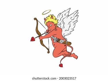 illustration of cupid's angel turning into a devil