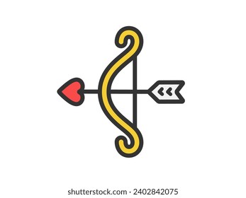 Illustration of Cupid's bow and arrow icon (line drawing color).