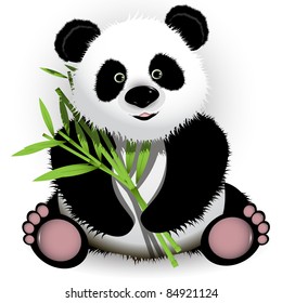 illustration curious panda on stem of the bamboo