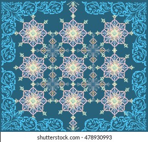 illustration with curled decoration on blue background