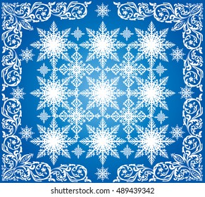 illustration with curled decoration on blue background