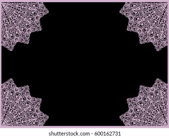 illustration with curled frame decoration on black background