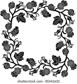 illustration with curled frame decoration on white background