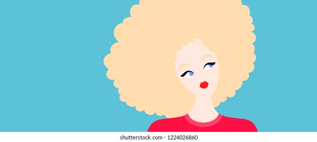 Illustration of curly blonde woman with red lips