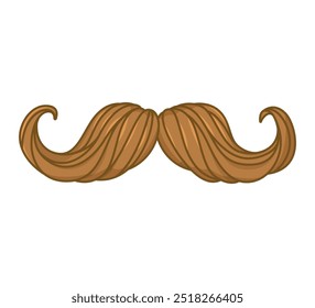 Ilustración de un bigote marrón rizado en estilo de dibujos animados, aislado. Ideal para peluquerías, masculinidad o temas de humor.