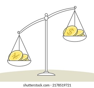 illustration of currency balance with dollar and yen