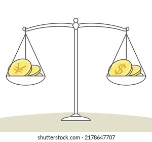 illustration of currency balance with dollar and yen