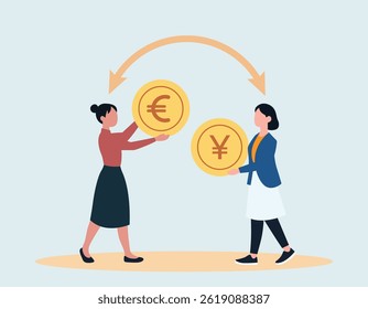 Illustration eines Devisenwechsels zwischen zwei Frauen, Vektorkunst
