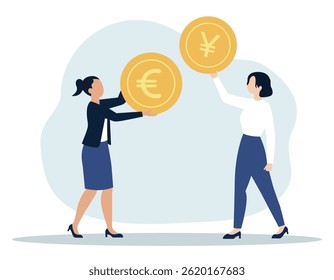 Illustration of a currency exchange between two women vector art
