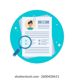Illustration of Curriculum Vitae Review with Magnifying Glass and Profile Icon