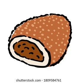 Illustration of Curry bread: Illustration like hand drawn illustration with ink and brush