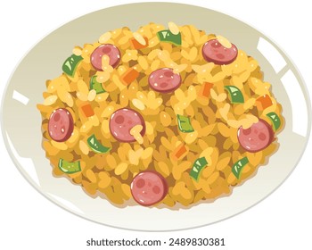 It is an illustration of curry fried rice.

